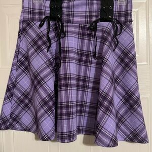 Stylish Plaid Skater Skirt with Lace-Up Detail